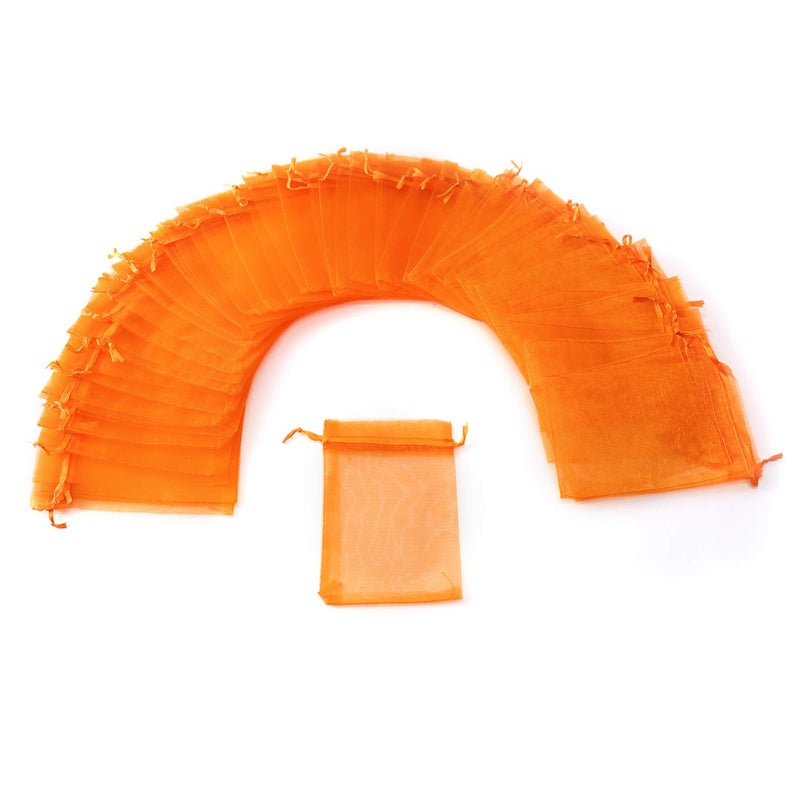 Bezall 50Pcs Orange Organza Bags 3x4 inch, Small Mesh Jewelry Gift Bag Drawstring Halloween Candy Pouches Wedding Party Favor Bags - Image 2